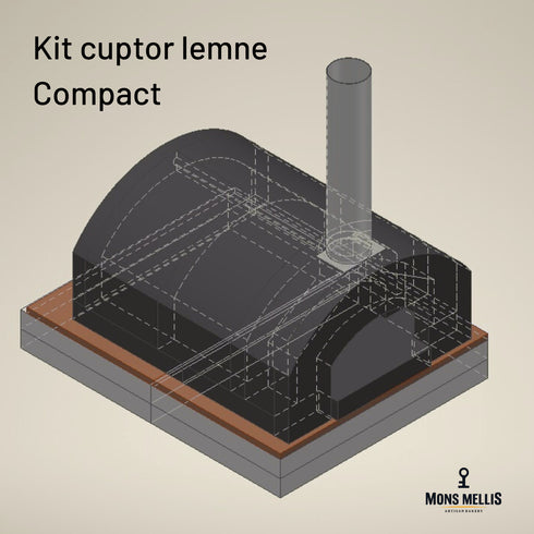 Desen tehnic cu specificații și cote constructive pentru cuptorul pe lemne prefabricat Compact Mons Mellis